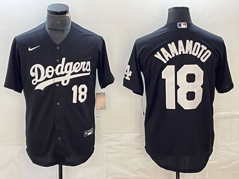 Men Los Angeles Dodgers #18 Yamamoto Black Nike Game MLB Jersey style 3